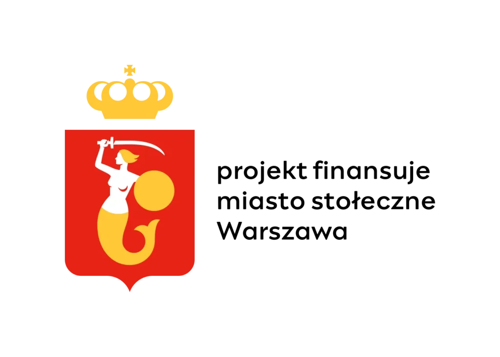 logo warszawy z napisem "projekt finansuje miasto stołeczne Warszawa