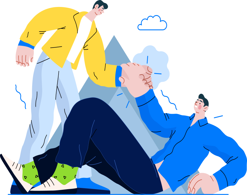 ilustracja pomagających sobie chłopaków